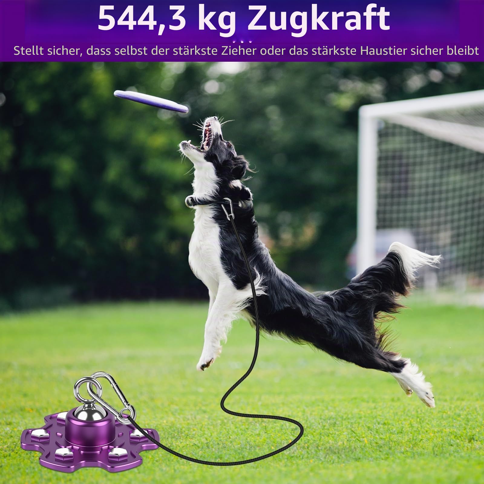 Hundepfahl, 360° drehbar, kein Verheddern, robuster Gartenpfahl mit Schraubankern, 81,6 kg Zugkraft