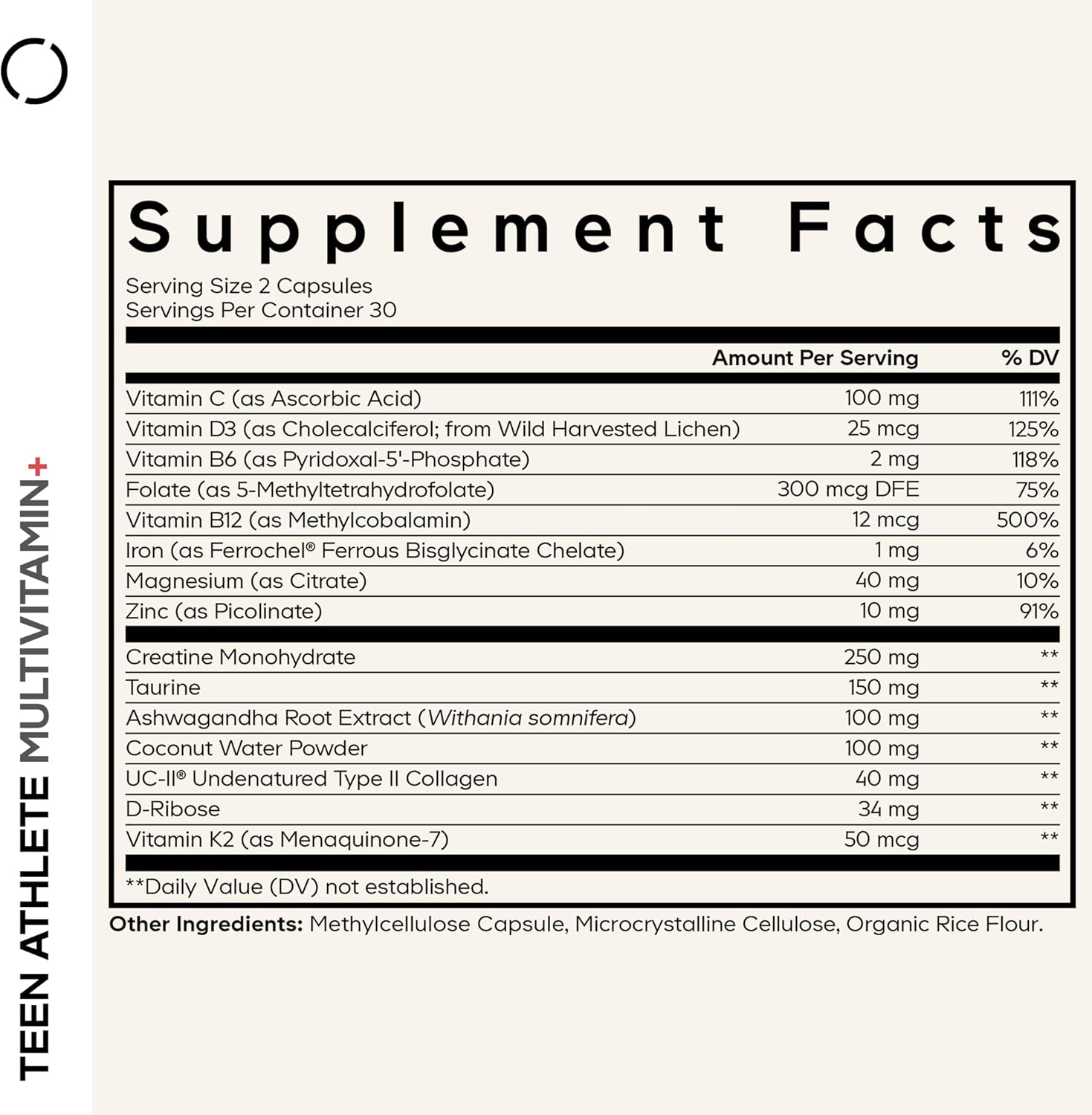 Codeage Teen Athlete Multivitamin+ Sports Supplement - Creatine, Methylated B Vitamins, Taurine, UC-II Collagen, Ferrochel Iron, Ashwagandha, Magnesium, Electrolytes - Non-GMO - 60 Capsules - Image 2