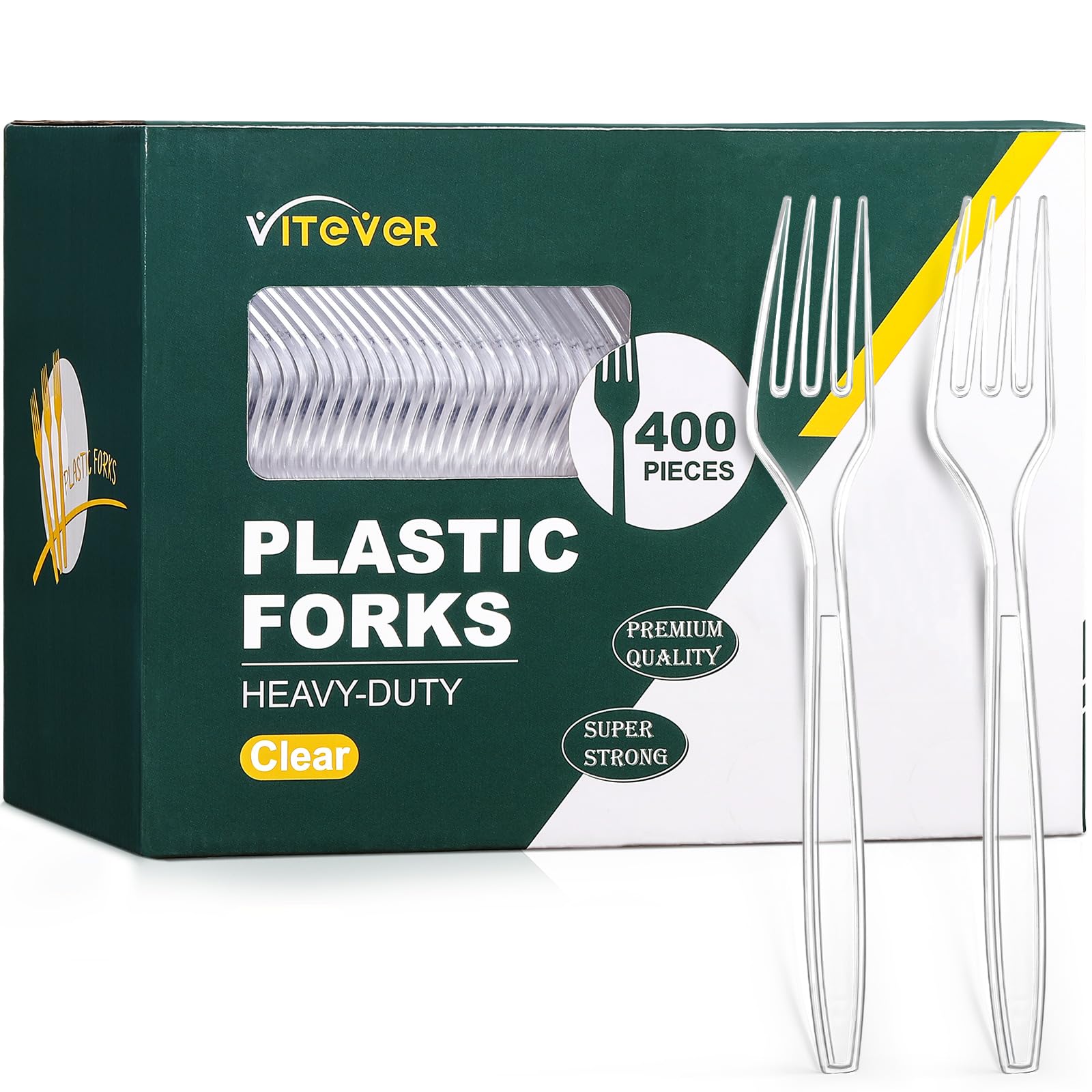 [400 Count] Heavy Duty Plastic Forks, Premium Disposable Clear Forks, Durable Plastic Cutlery for for Parties, Picnics, Big Event, Daily Use - Heat