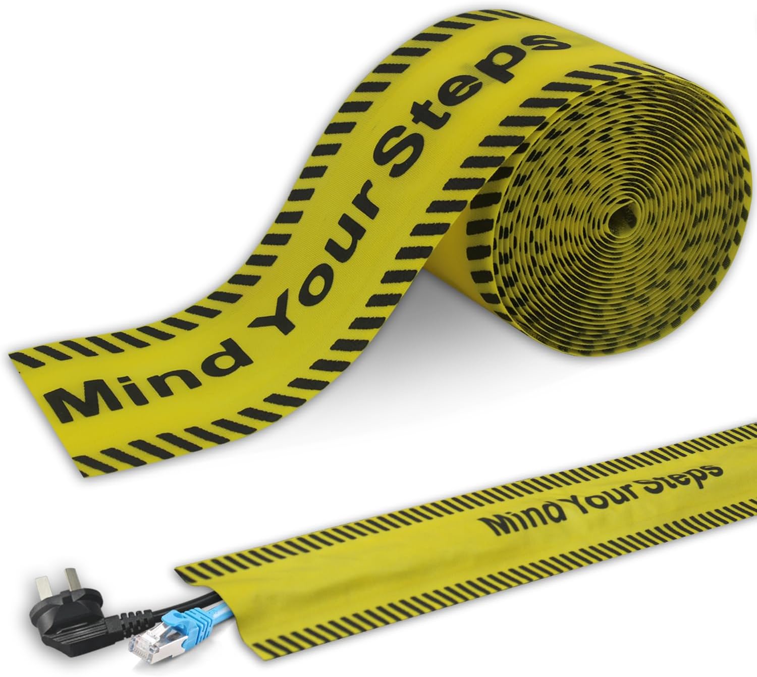 Carpet Cord Cover Cable Grip Floor Cover Cable Protector Management,Safety Warning Tape, Striped Floor Marking Tape, Adhesive Cable Protector Cover(Yellow)