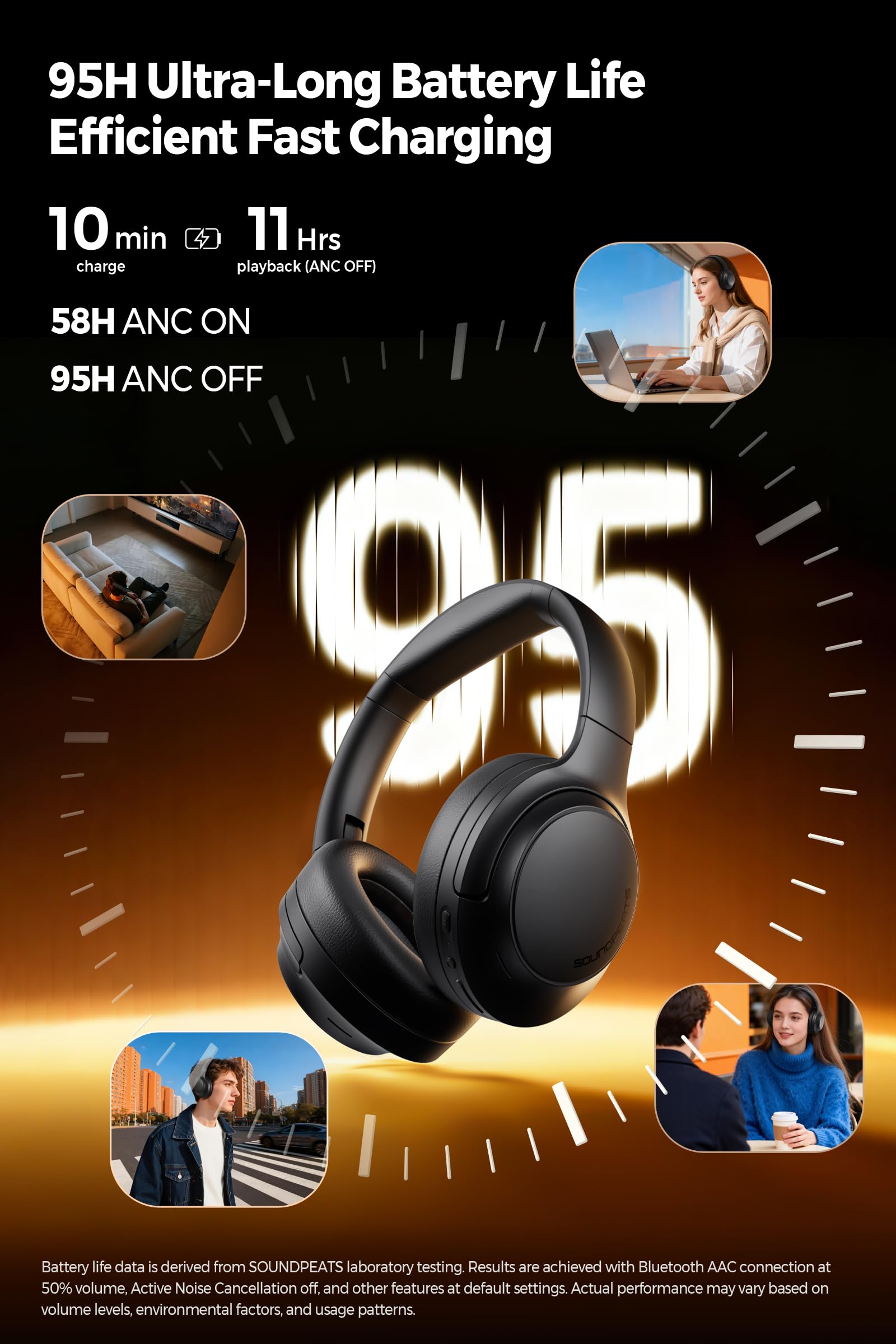 SoundPEATS Cove Pro Auriculares Inalámbricos Bluetooth 6.0, Cancelación Activa Híbrida, 7 Micrófonos, Hi-Res Dual Gold con LDAC, 95 h de Reproducción y EQ Personalizable, Carga Rápida