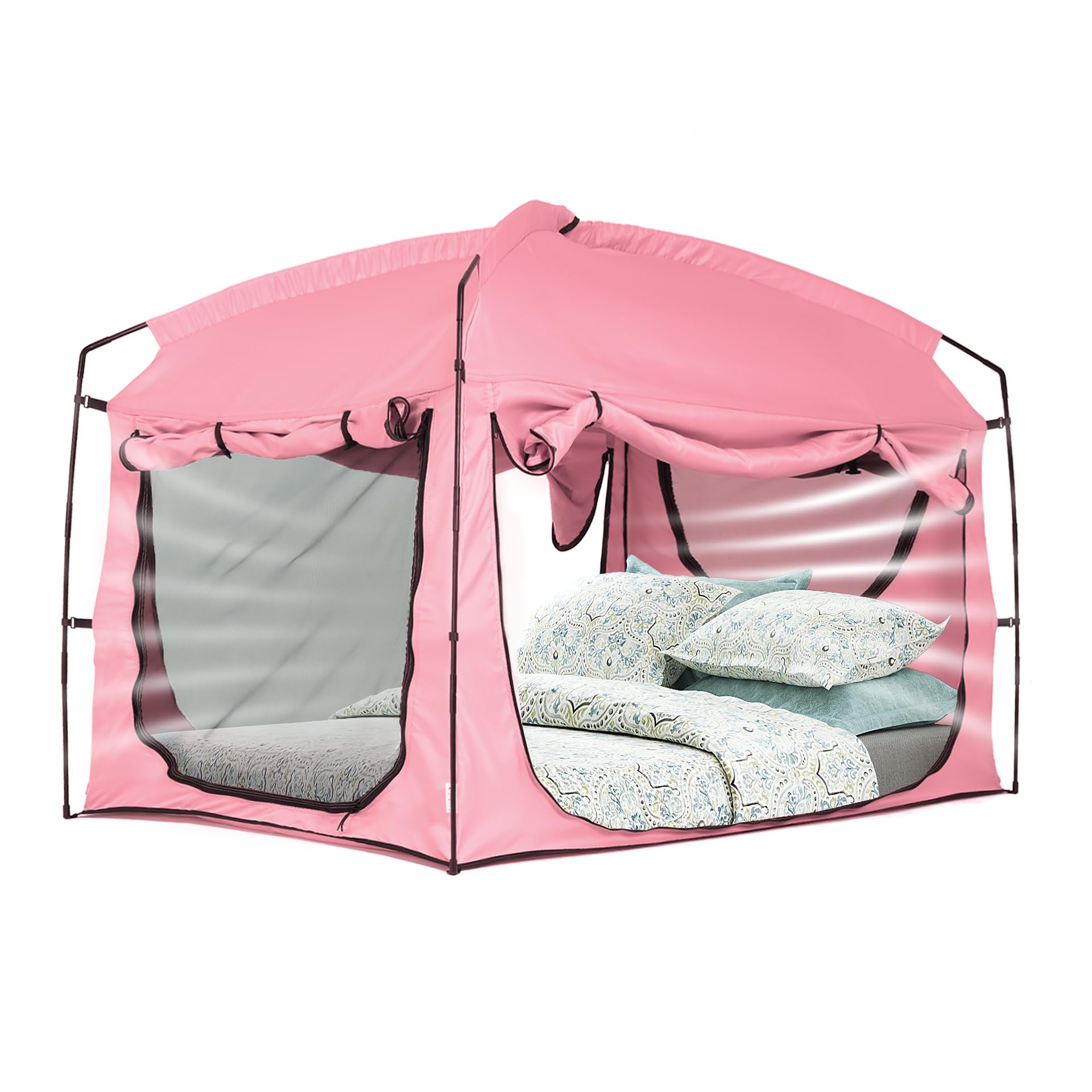 Bed Tent,Portable Privacy Sleeping Bed Canopy,Blackout 90% Drapes for Kids and Adult,Full Size Indoor Space Tent with Breathable Large Mesh Windows(Pink, Full)-image-1