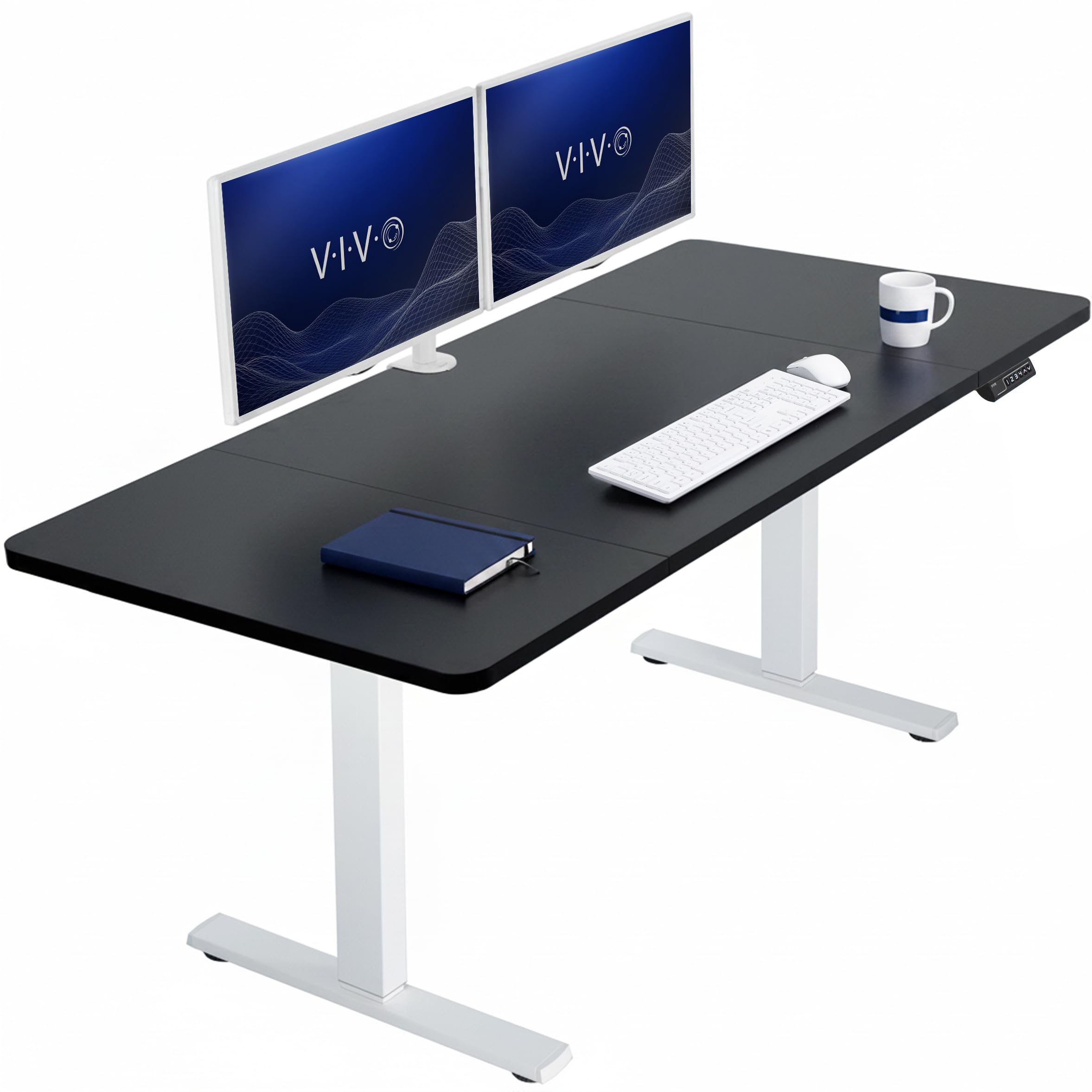 VIVO Black 60 x 30 in Standing Desk, DESK-KIT-1W6B-30 | Electric, Holds 220 lbs, Sit Stand, Height Adjustable, Extra Deep Table Top, Memory Presets, 1B Series, White Frame