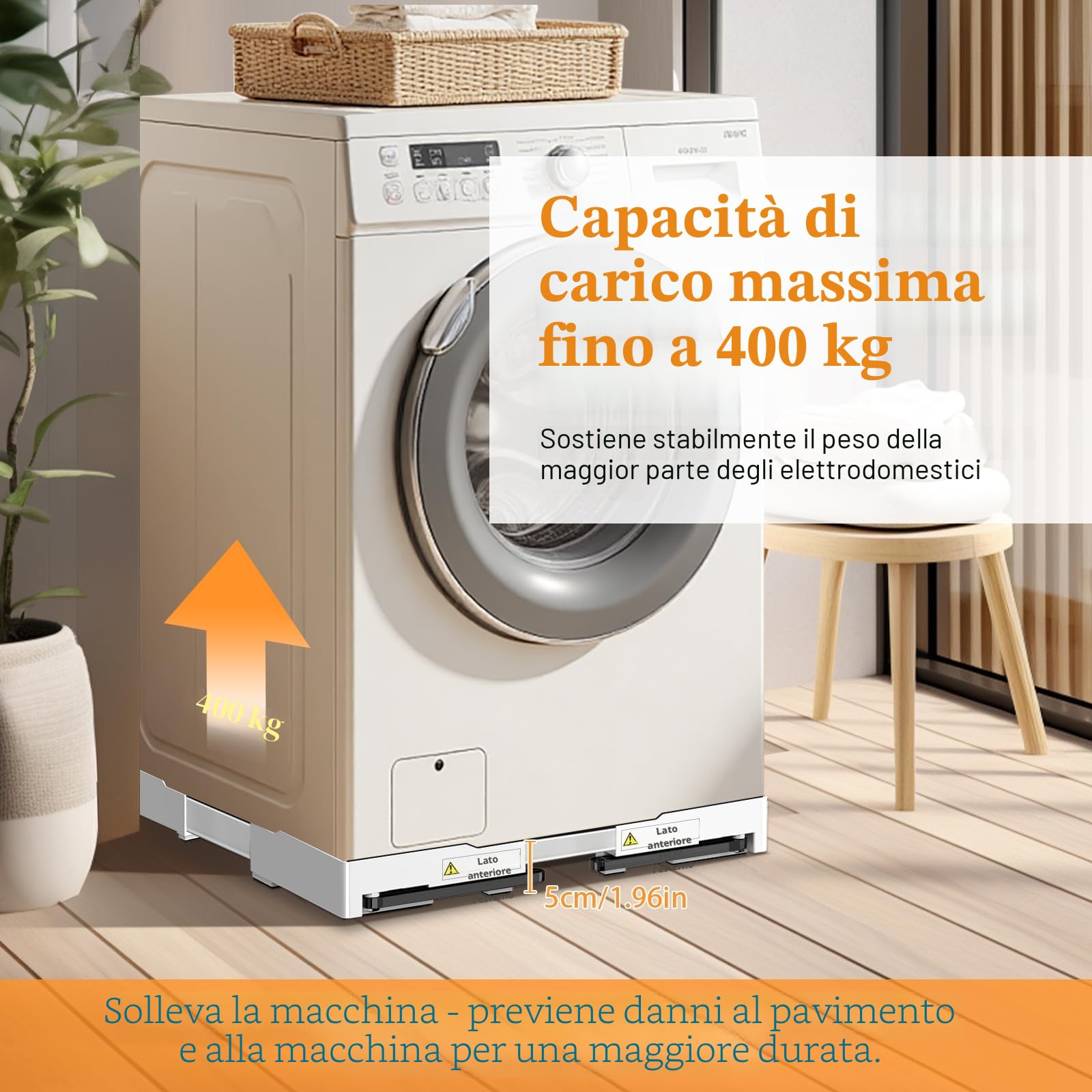 NIUXX Base Universale per Lavatrici, Scooter, Funzione Anti-Vibrazione, Freni Regolabili, Misura Regolabile, per Lavatrici e Asciugatrici Impilati da 42 a 69 cm (Altezza: 5 cm/ 1,96 in))