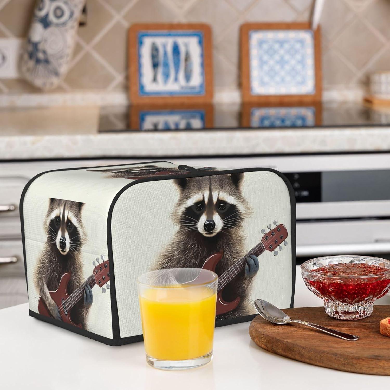 Funny Raccoon 4 Slice Toaster Covers Quilted Bread Maker Cover Small Appliance Cover With Handle For Home Table Kitchen Decor image 5