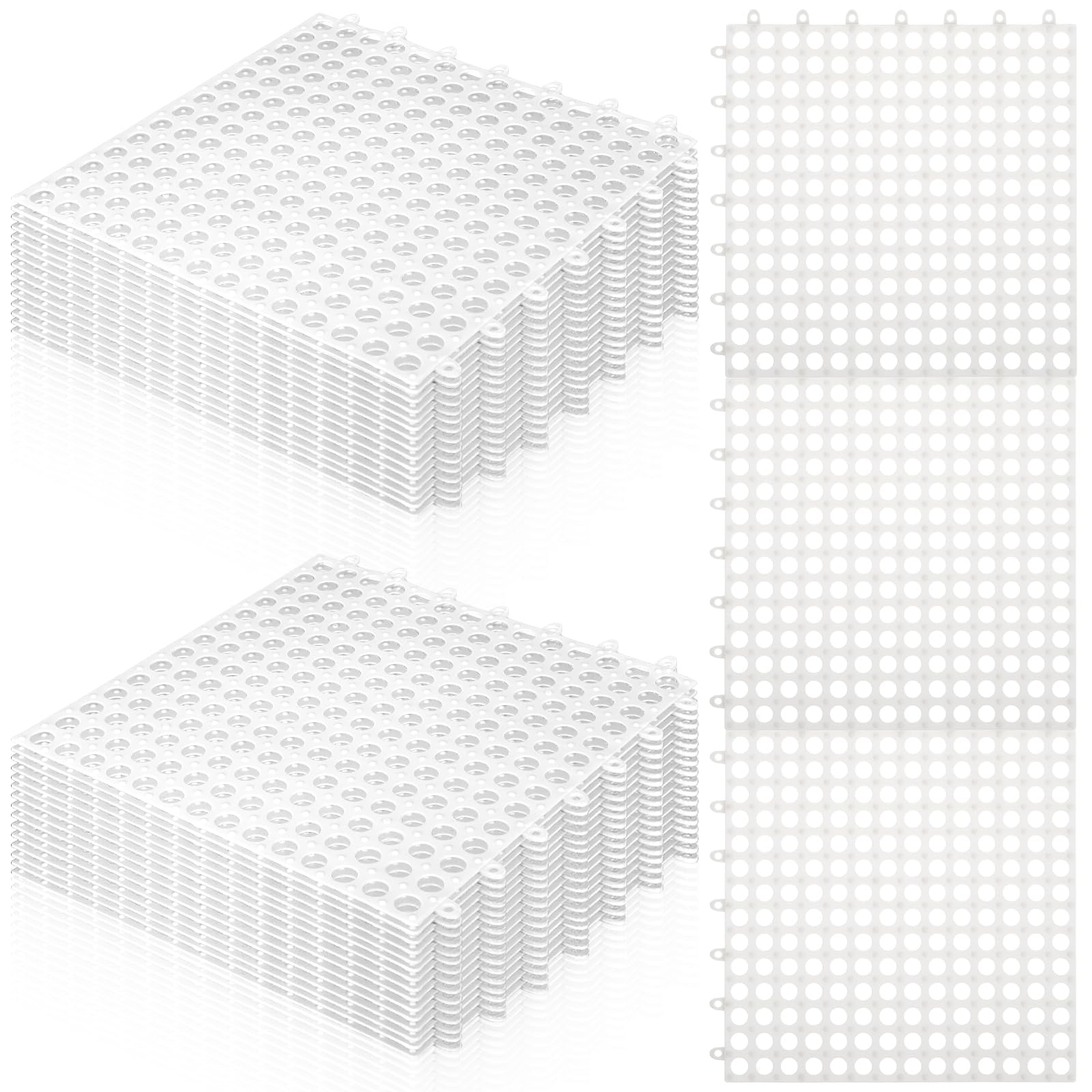 30 Pack 11.8” x 11.8” Interlocking Floor Tiles Bulk White Drainage Pool Flooring Mats Swimming Pool Non Slip Splicing Waterproof Splash Matting Mesh Doormat Modular Interlocking Water Drain 3x10 ft