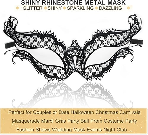 Miniatura 2 de Máscara de mascarada para mujer, con diamantes de imitación brillantes, veneciana, fiesta, baile de graduación, máscara de metal