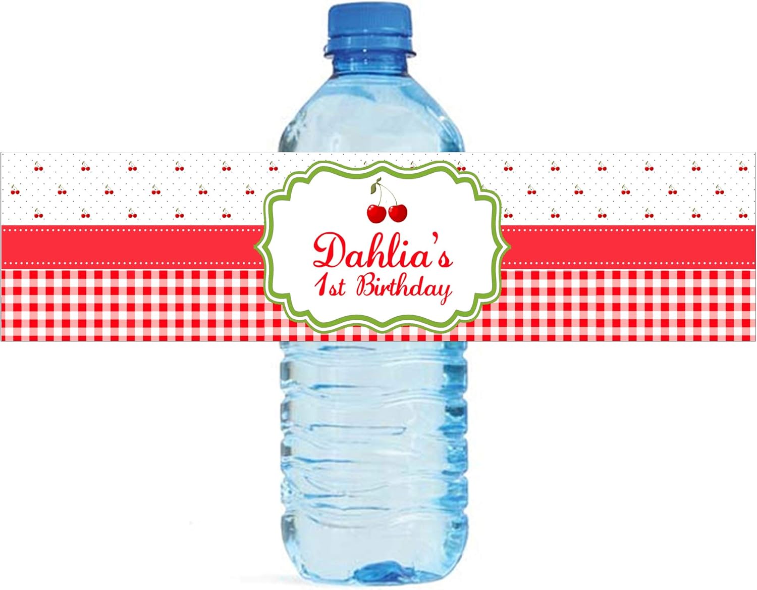 DesignThatSign Cherry Themed Water Bottle Label Great for Birthdya Picnic Wedding Engagement Party, Kids Party, Family Reunion