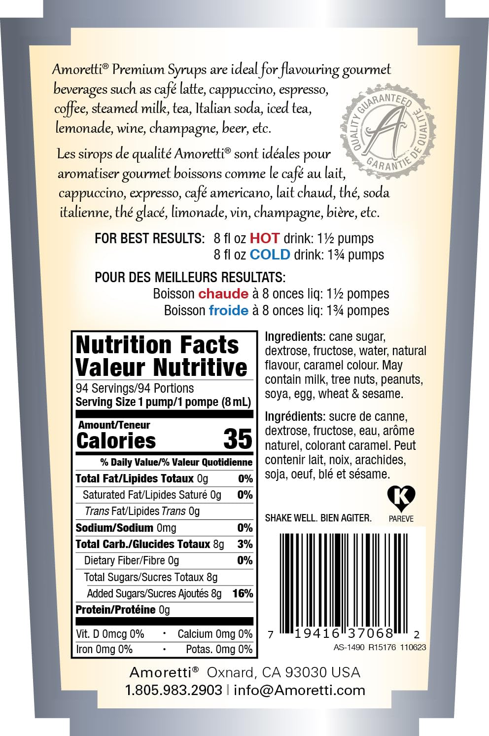 Amoretti - Premium Apple Fritter Syrup, 94 Servings Per Bottle (750 ml), with Pump for Flavoring Coffees, Cocktails, and other Beverages, Gluten Free, GMO/GEO Free, Preservative Free