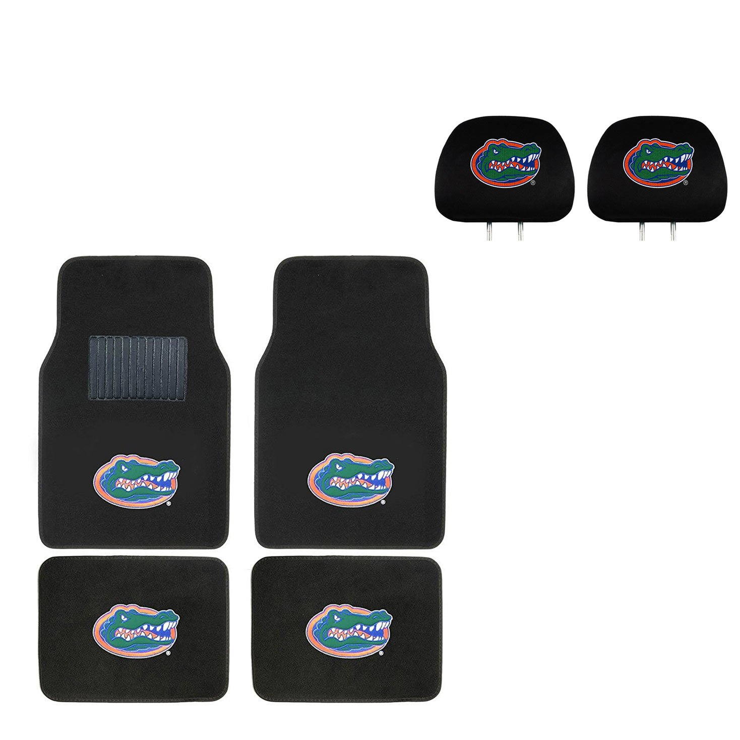 MULTI_B University of Florida Head Rest Cover and Floor mat. Wow! Logo On Front and Rear Auto Floor Liner. You get 2 headrest Covers and 4 Floor Mat in This Gift Set. Perfect to Florida Gators Fan