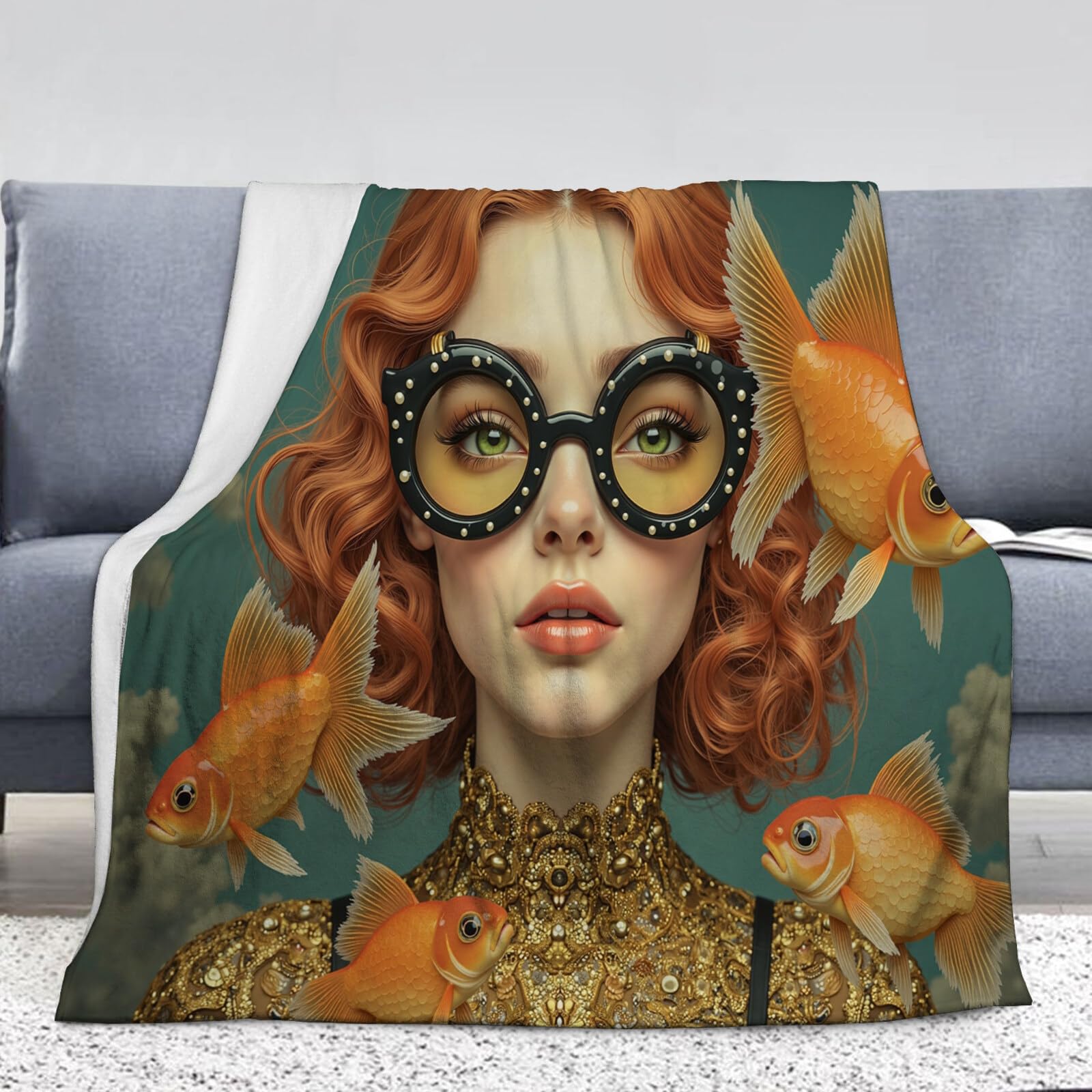 Coperta Letto 220X240Cm Rosso Donna Pesce Rosso Coperte In Pile Personaggi Di Fantasia Per Letto Divano Esterno Auto Viaggi Campeggio Viaggi E Adatto Anche A Animali