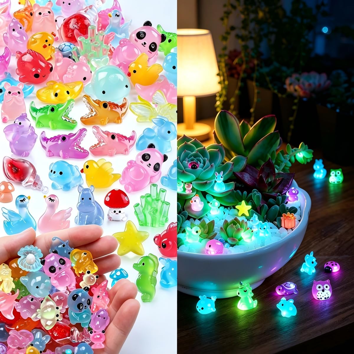 Autoshield Luminous Light 120Pcs Mini Resin Animals, Glow In The Dark Tiny Animal Figurines, Mixed Resin Figures For Fairy Garden, Aquarium, Dollhouse, Adult Diy Craft Decor