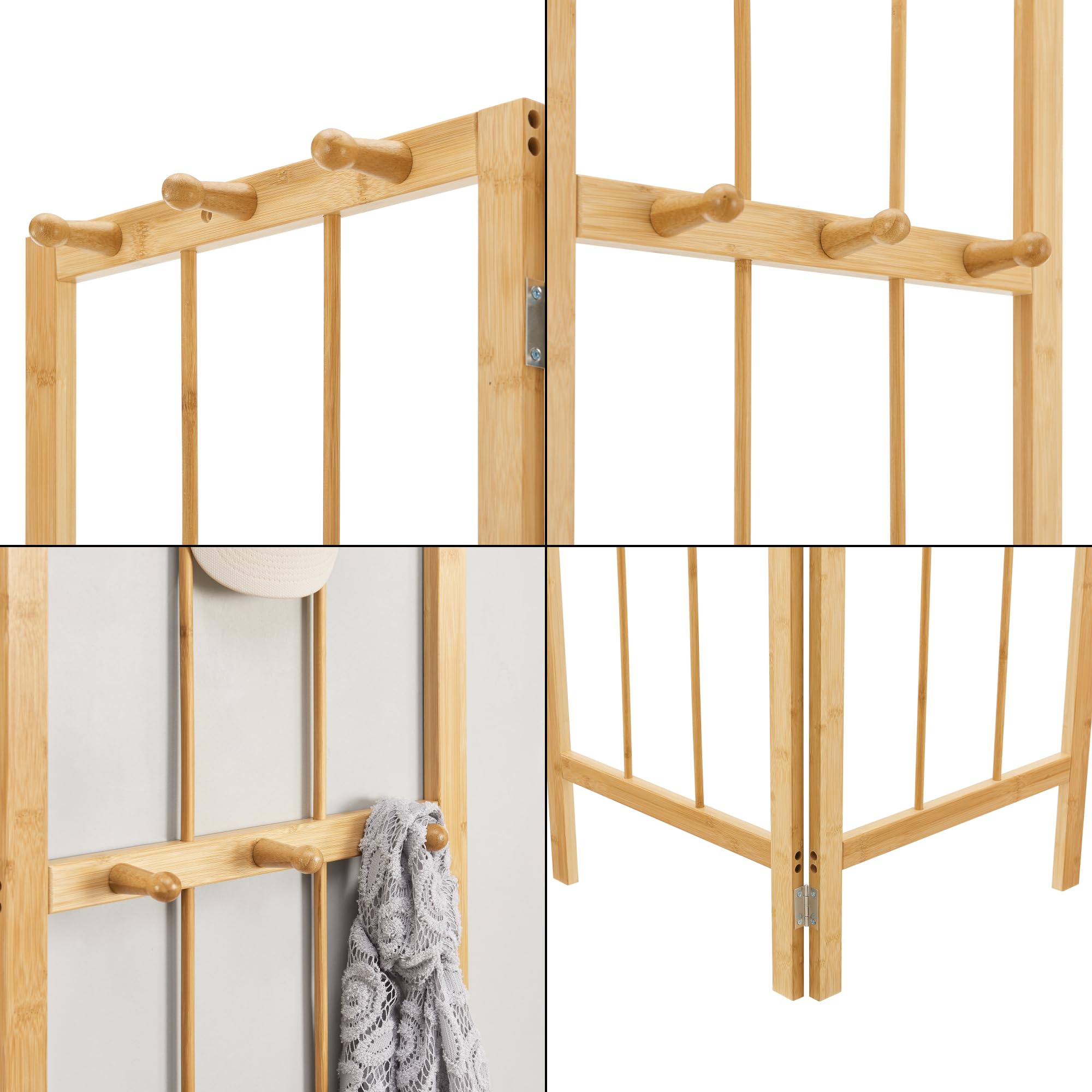 [en.casa] Appendiabiti Angolare 2 Pannelli a Griglia con 12 Ganci Porta Abiti Appendiabiti Autoportante Regolabile in Angolazione 165,5 x 92 x 8 cm Bambù Naturale