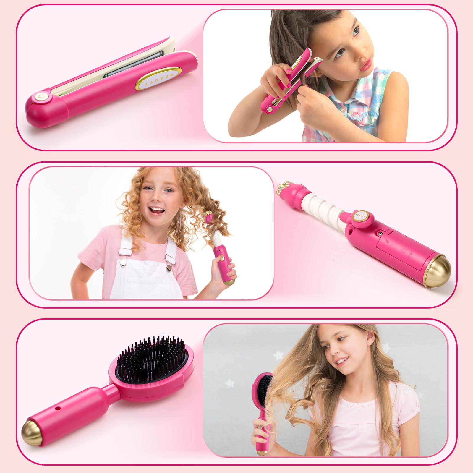Friseur Set Kinder Spielzeug Geschenke für Mädchen 3-6 Jahre, Friseurkoffer Haarstyling Zubehör mit Haartrockner Lockenstab Schere Kamm Haarschmuck Rollenspiel Spielzeug für Mädchen ab 3 4 5 6 7 8
