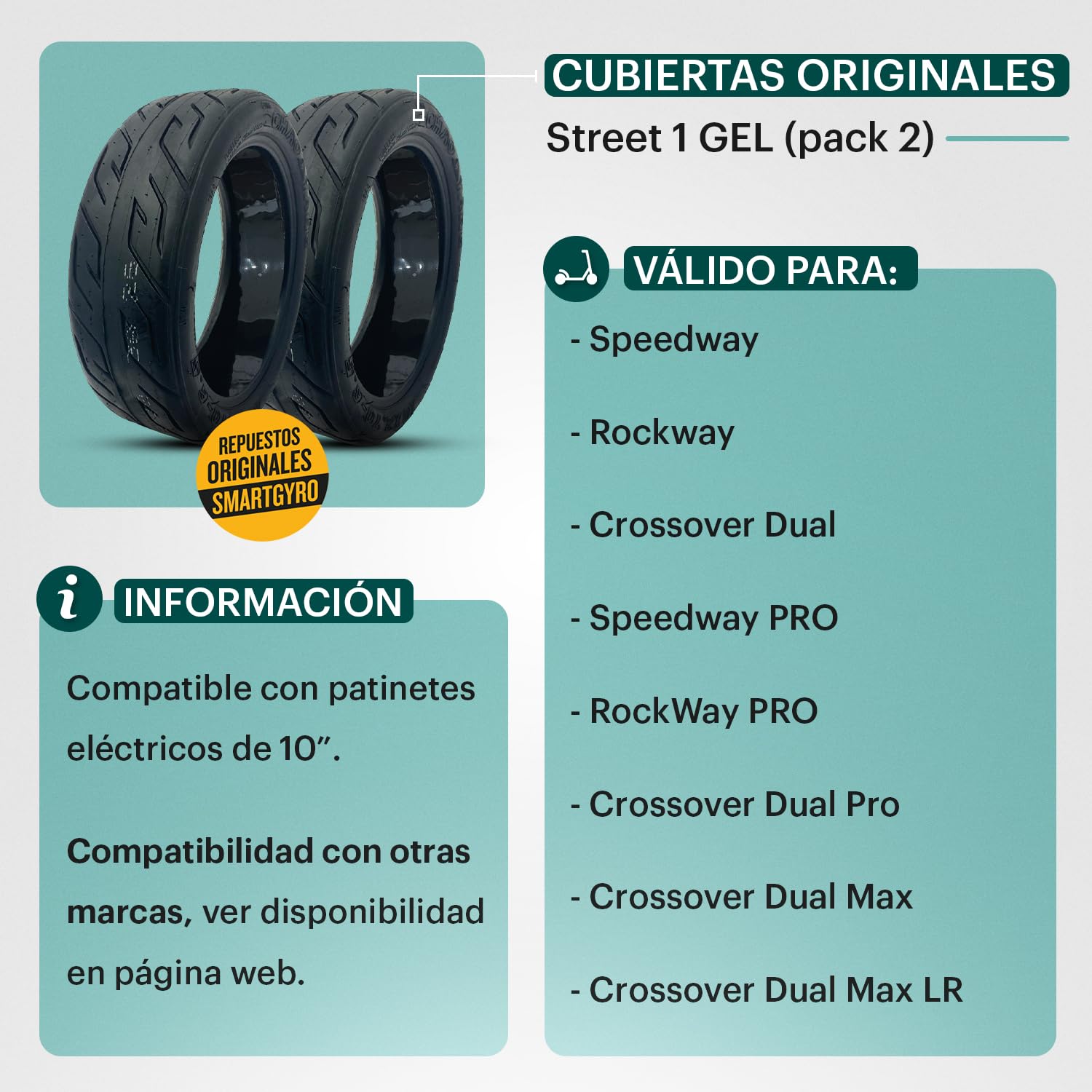 Neumáticos cubiertas ruedas patinetes (SpeedWay/RockWay/CrossOver, Gel urbano)
