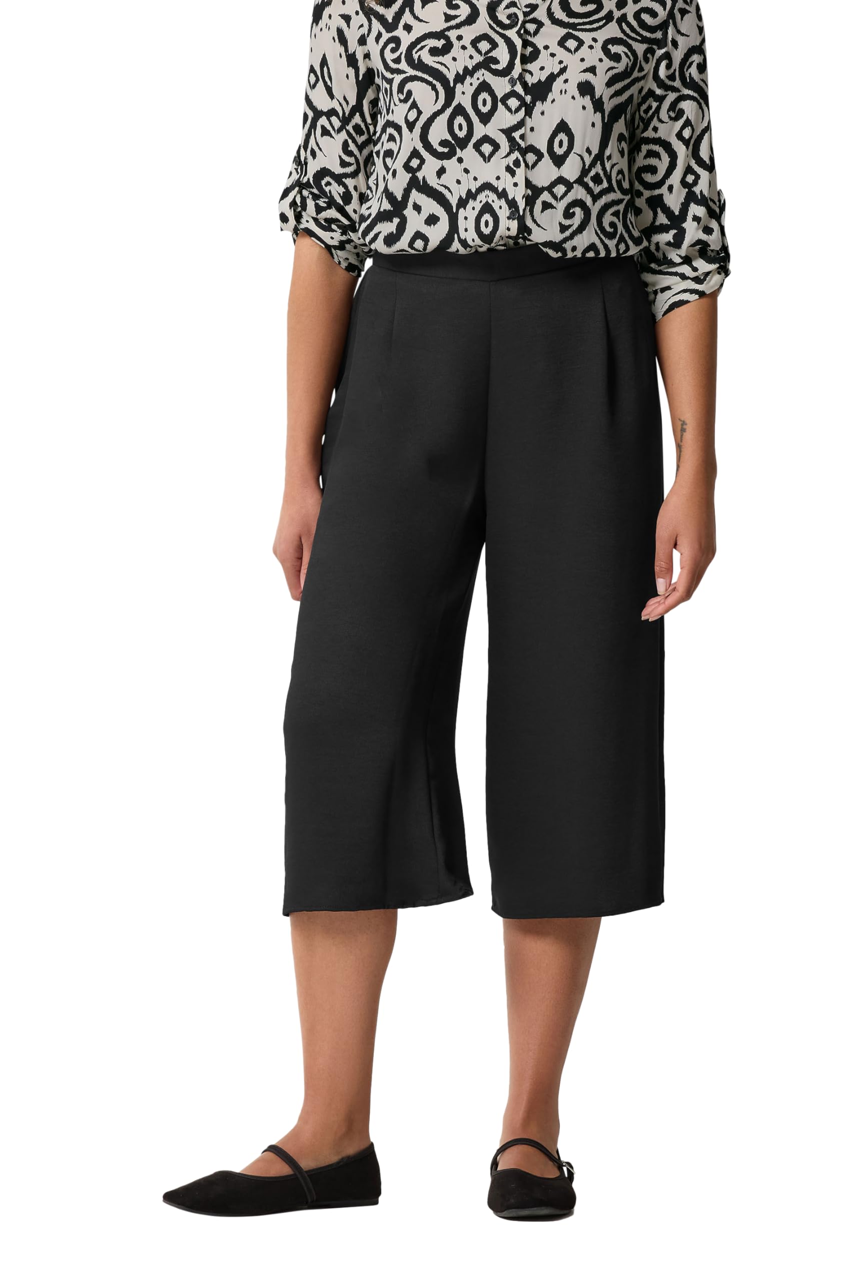 M&Co Wide Leg Cropped Trousers - Women's Black