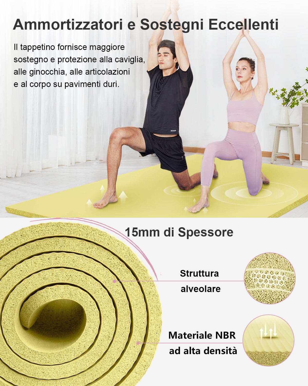 Tappetino Palestra Grande 200x130cm Spesso 15mm/10mm NBR Tappetino Yoga Mat Antiscivolo Tappetino Fitness Pilates Ginnastica Esercizi Addominali