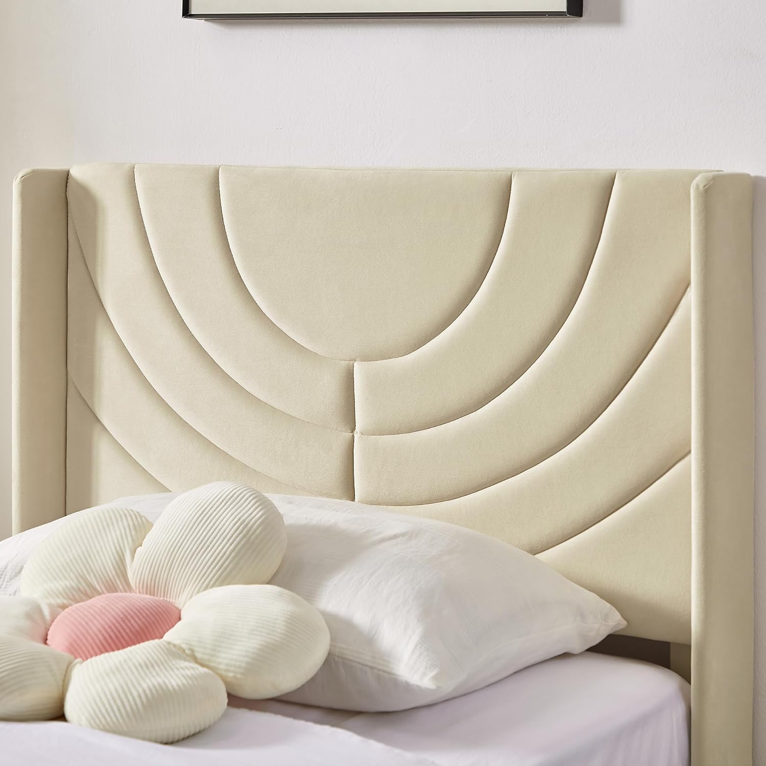 VECELO Twin Size Upholstered Platform Bed Frame with Fabric Headboard,Wooden Slats Support/No Box Spring Needed/Mattress Foundation,Beige - Image 5