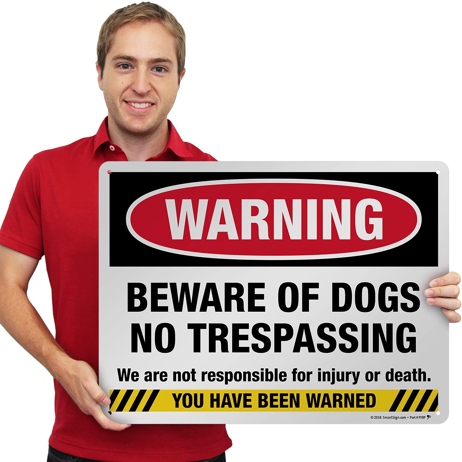 SmartSign 18 x 24 inch “Warning - Beware of Dogs, No Trespassing, Not Responsible for Injury Or Death” Metal Sign, 80 mil Laminated Rustproof Aluminum, Multicolor