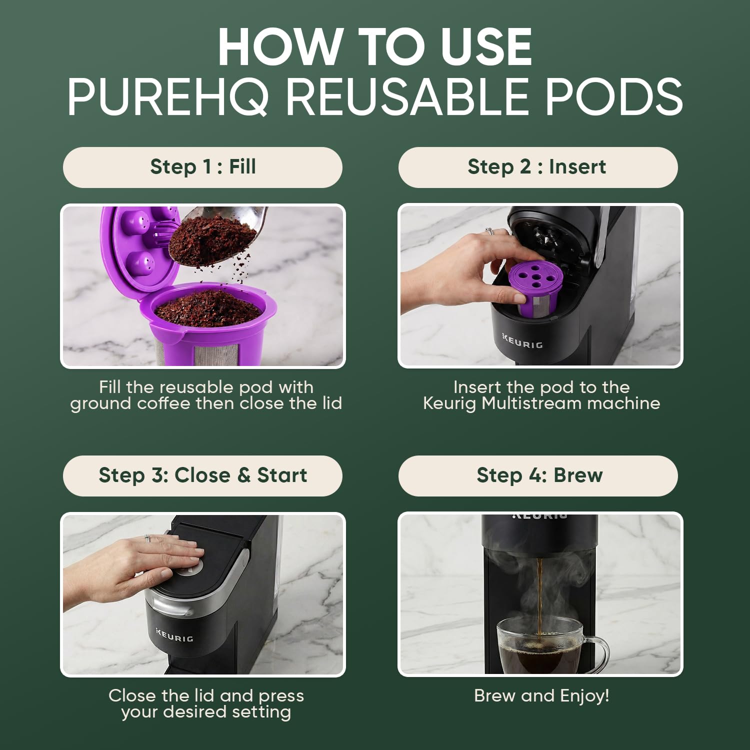 PureHQ Tazas K reutilizables para Keurig Supreme, K-Supreme Plus, K-Slim, Keurig Universal by - Kcup recargable para cafetera Keurig Supreme, filtro de cápsulas de café MultiStream, nuevo diseño