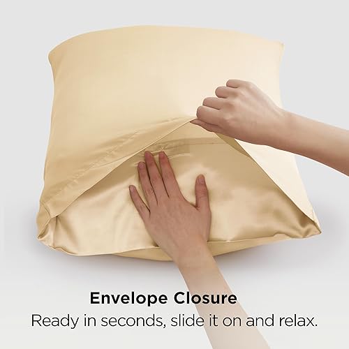 Vista 93 de Bedsure Juego de 2 fundas de almohada de satén tamaño King, fundas de almohada sedosas color verde azulado para cabello y piel con cierre de sobre