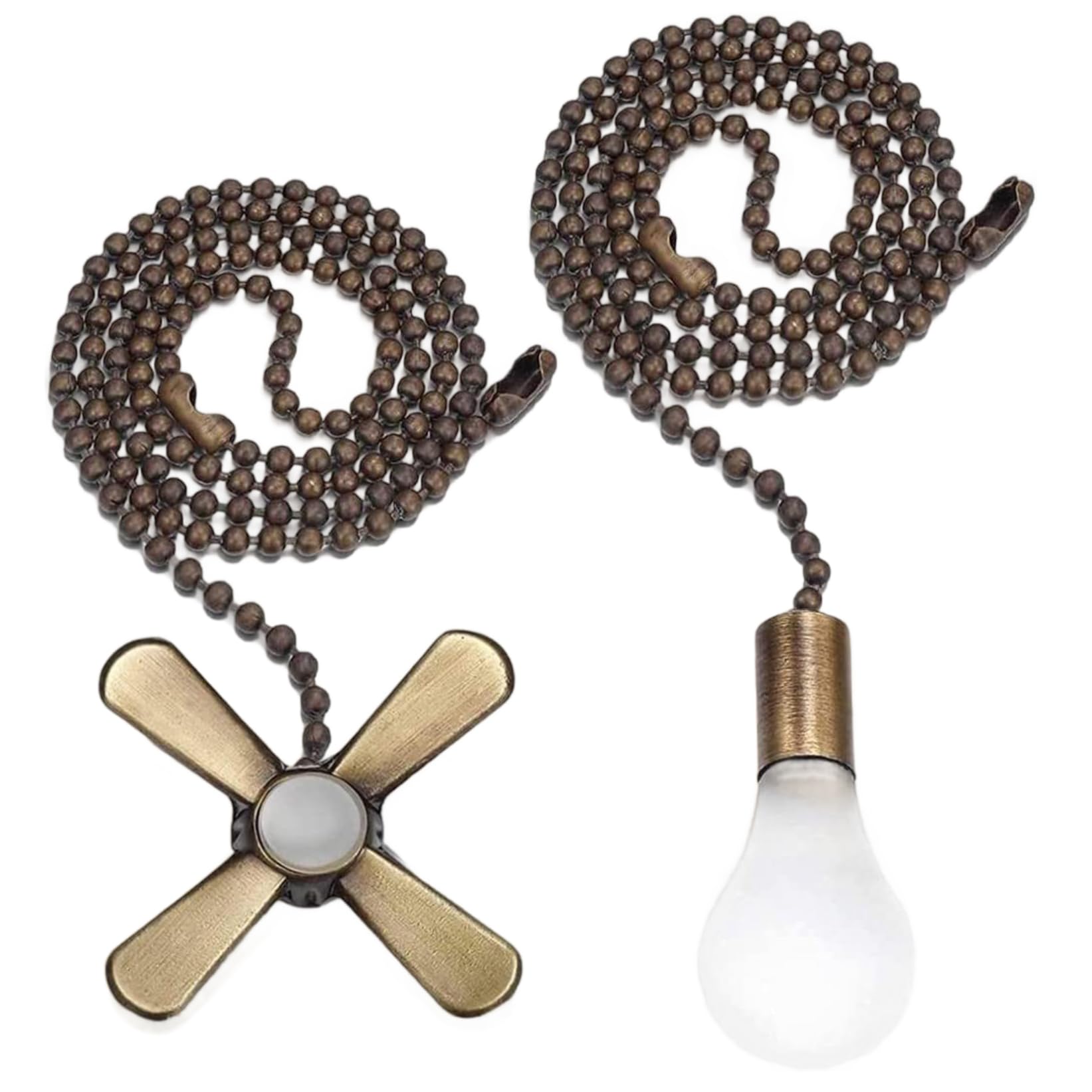 CNAFGBGG Ceiling Fan Pull Chain 4Pcs Lengthened Alloy Decorative Fan Pull Chain Extension with Frosted Glass Bulb & Cord, Gold..