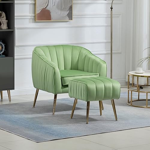 Miniatura 1 de Cimcame Sillón de descanso con otomana, moderno y cómodo sillón de terciopelo con reposapiés, sofá individual de TV con patas de metal para sala de