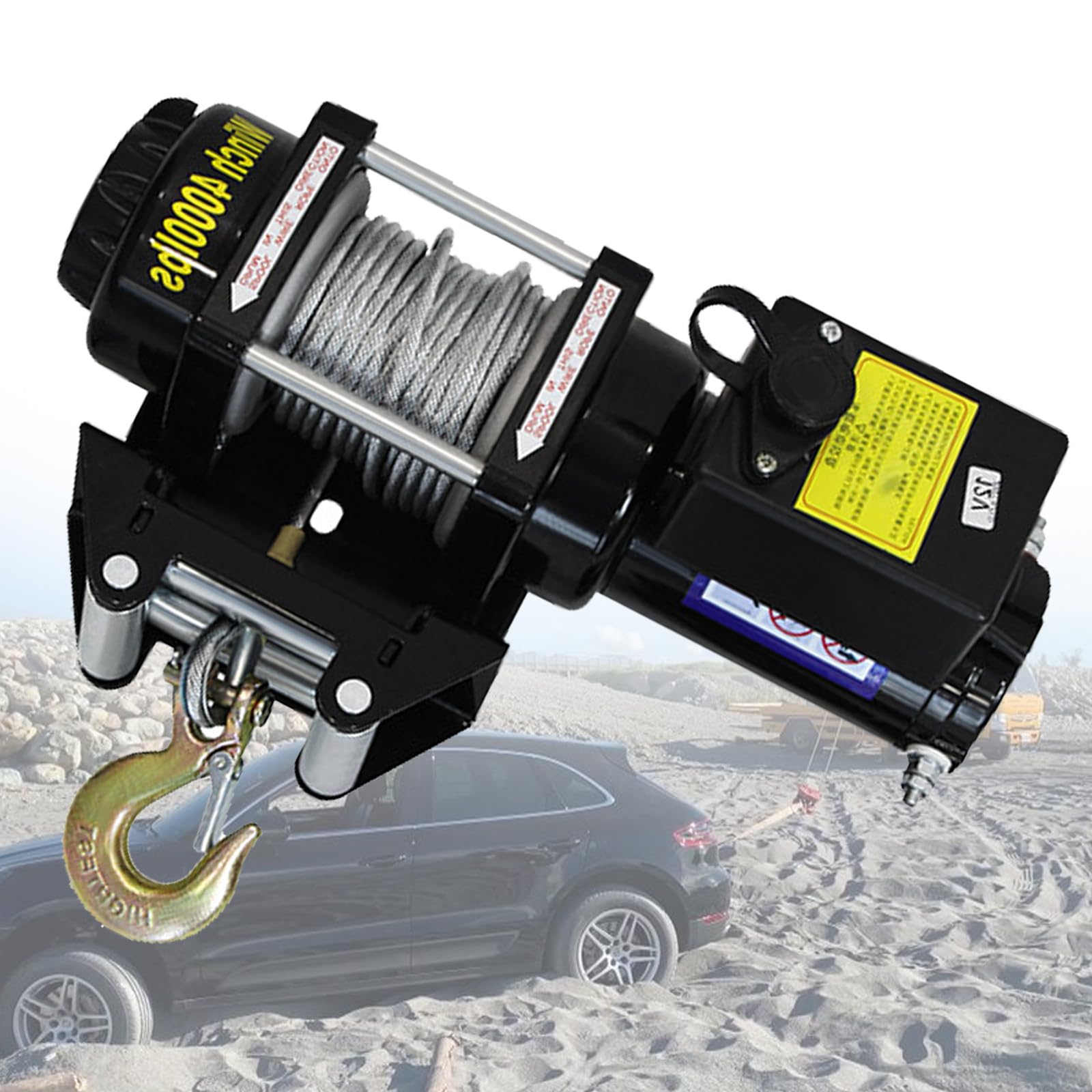 Wyciągarka elektryczna, podwójna zdalna wyciągarka samochodowa, do off-roadu, piasku, ratownictwa pojazdów, użycia awaryjnego (4000lb 24V)