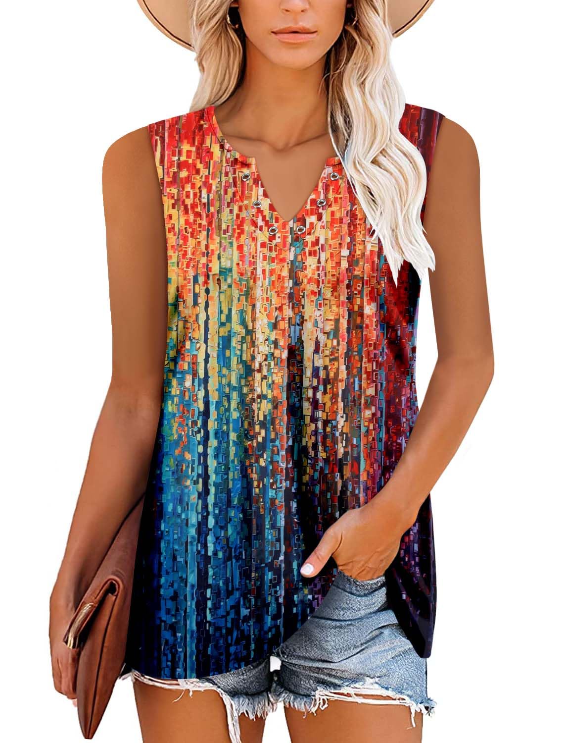 MODARANI Casual Summer Shirts for Women Flowy Tunic Tops Fit and Flare Floral Blouses