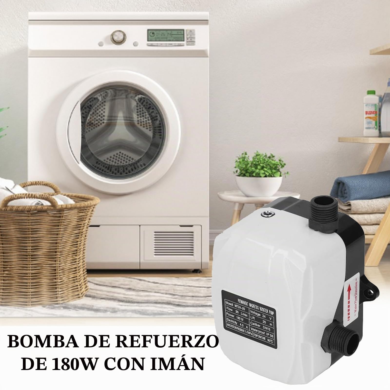 Bomba Elevadora de Presión, 180W DC 24V DN15 1/2" Bomba Elevadora Automática de Bajo Ruido IP56 Bomba Impermeable de Alta Presión para Fregadero de Cocina Ducha Grifo de Jardín, Enchufe de la UE