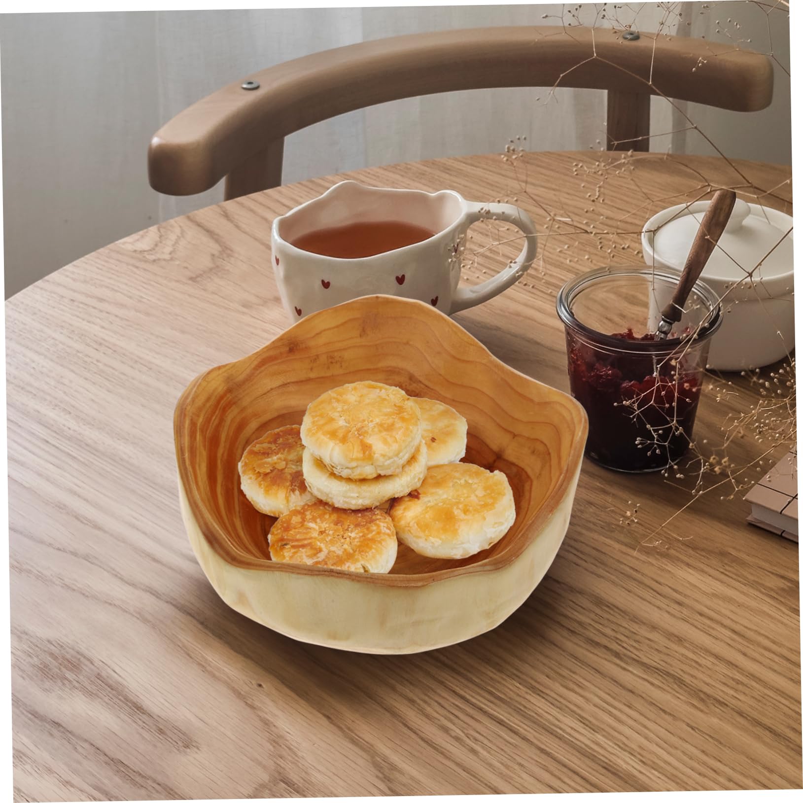 Mikinona Holz Servierbrett Obstteller Tischplatte aus Holz Servierplatte Holzplatte Obstschale Brotteller Gebäckteller Vorspeisenteller