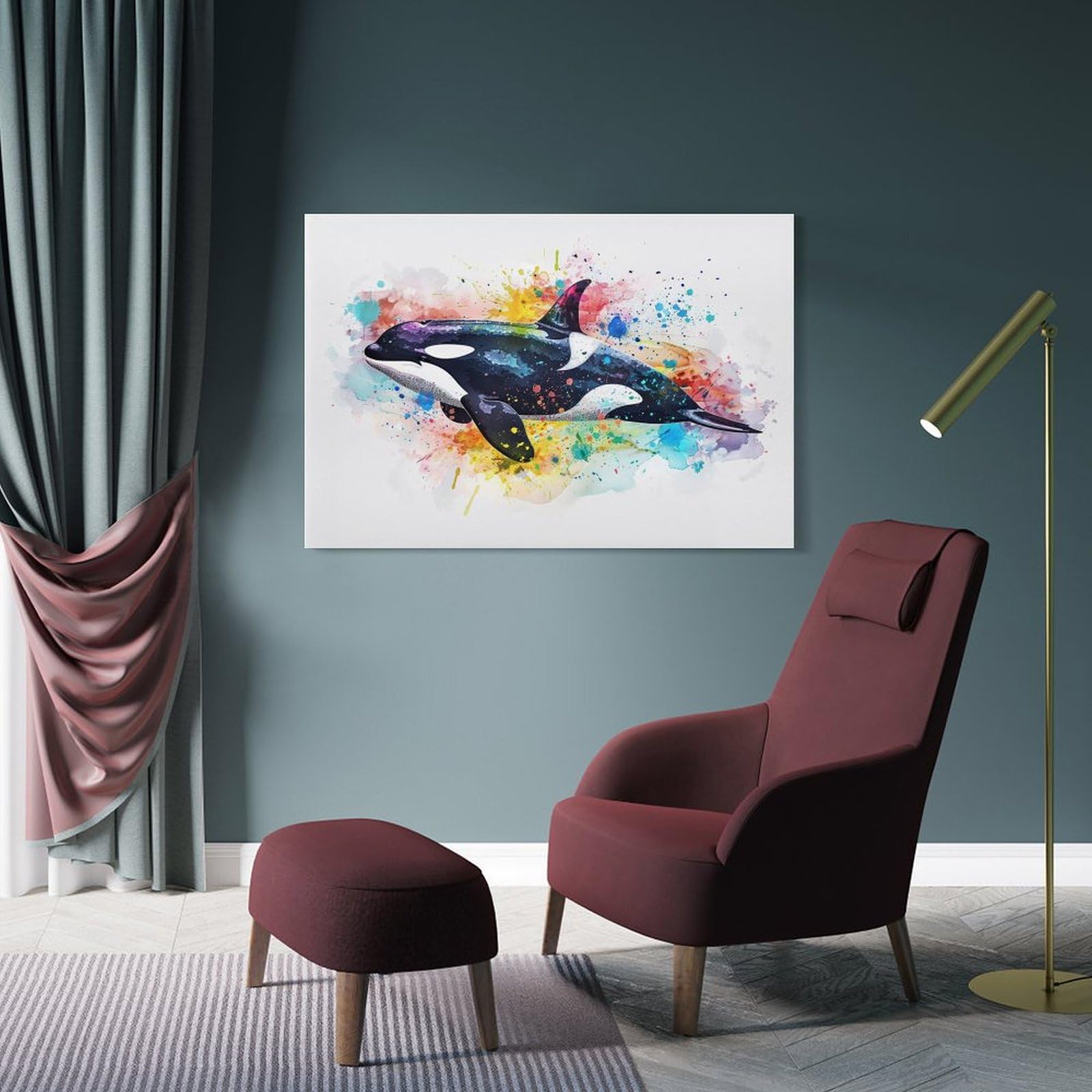 Amazon.co.jp: 絵画 シャチの水彩スプラッシュペイント アートパネル