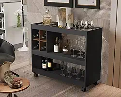 Aparador Buffet Multiuso Armário Organizador Para Sala Adega (Preto/Nature)