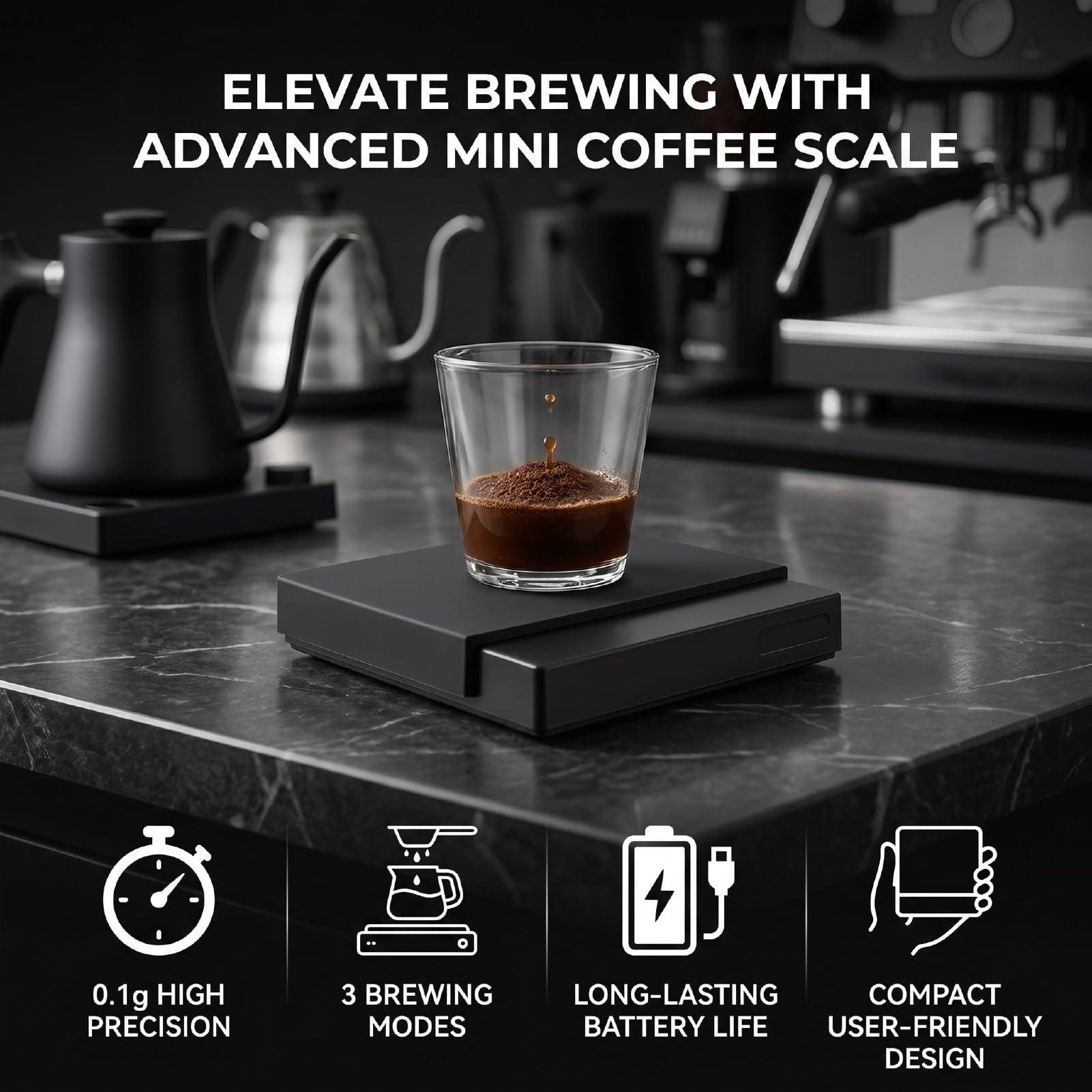 PUSOKEI Tragbare Digitale Kaffeewaage |0,1 G Präzision mit Timer, Wiederaufladbar für 3.0 Pro Max