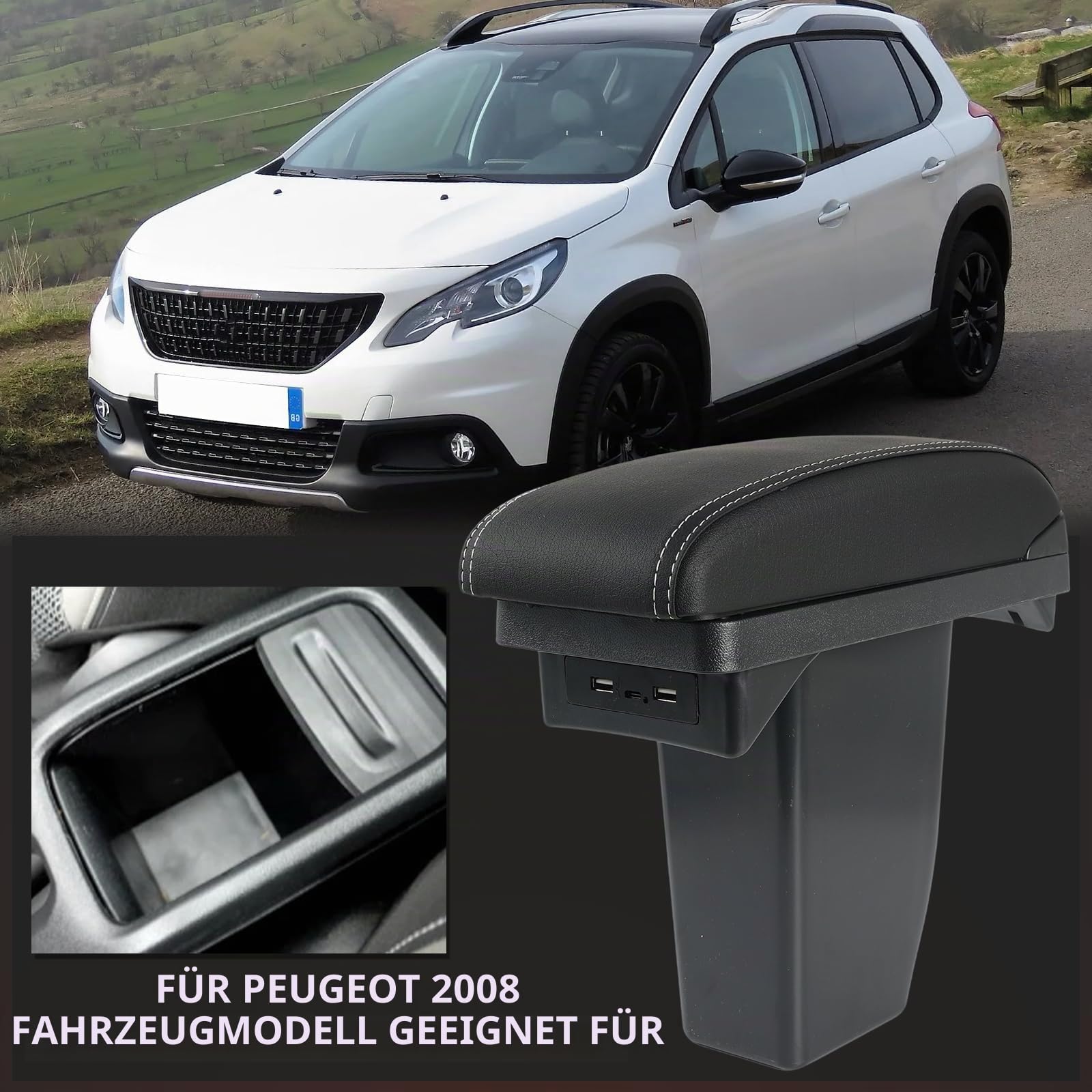 XUKEY Zweilagige Armlehne aus schwarzem Leder für die Armlehne der Mittelkonsolen-Aufbewahrungsbox 2008