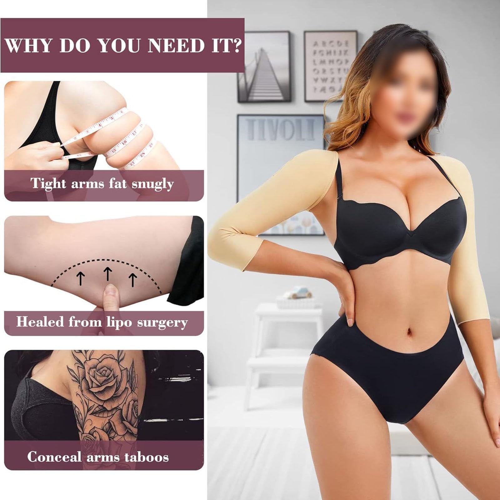Mangas Moldeadoras Adelgazantes para Brazos Faja de Compresión Postoperatoria Lipo Corrector de Postura Tops Shapewear