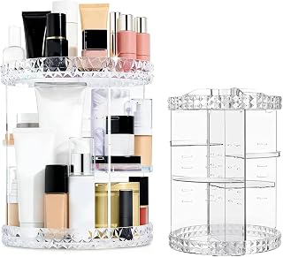 360° Rotatable Makeup Cosmetic Organizer, 6-Step Adjustable Vanity Organizer, Rotating Makeup Storage Box, Larger Vanity Storage for Dressing Table, Bedroom