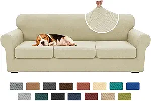 XINEAGE New 4 Pieces Extra Large Couch Covers for 3 Cushion Sofa Super Stretch Sofa Cover for 3 Large Seat Cushion Universal Slip Cover for Living Room (Light Beige), 91"-110"(3 Cushions)