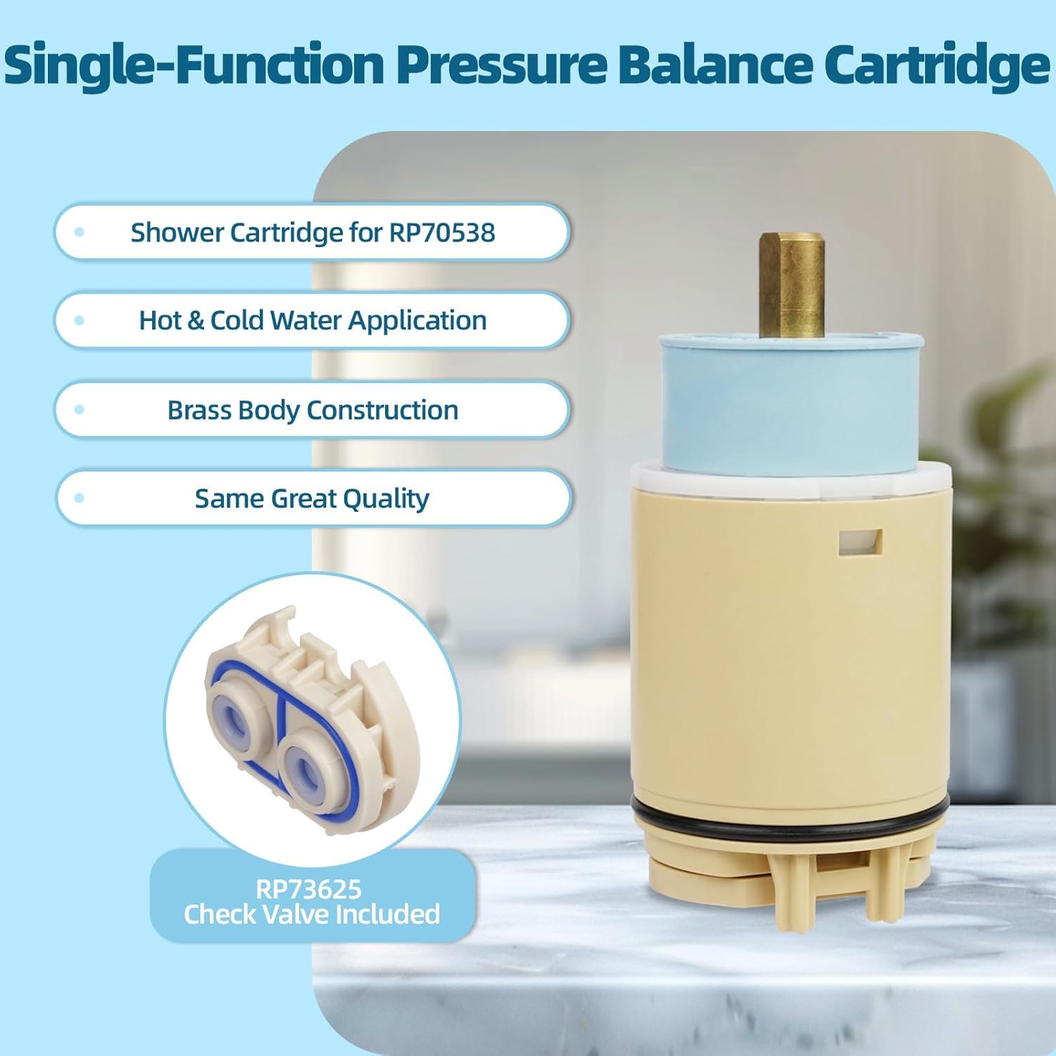 RP70538/RP73625 Single Function Pressure Balance Shower Faucet Cartridge,Shower Valve Cartridge Compatible with Peerless/Delta Single Handle Tub/Showers Faucet (Check Valve Included)
