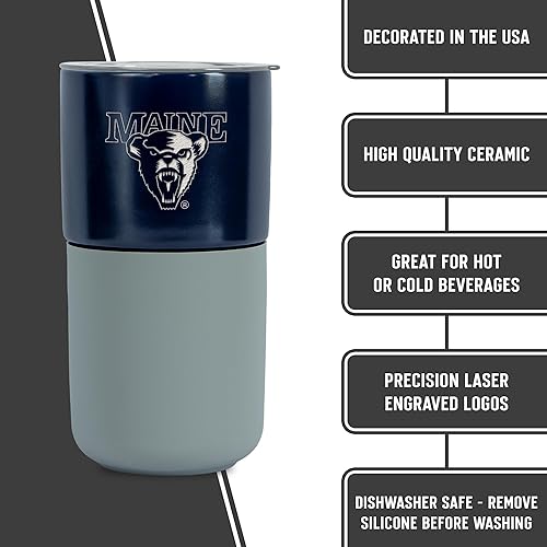 Miniatura 511 de Rico Industries NCAA Miami of Ohio Redhawks - Vaso de cerámica de 16 onzas con agarre de silicona, grabado láser profundo, diseño de color negro