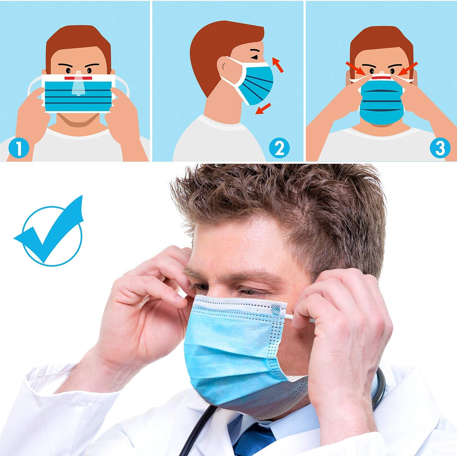 Disposable Face Masks, 3-Layer Breathable Safety Masks with Meltblown Cloth for Kids Men Women Adult Outdoor - 50 pcs