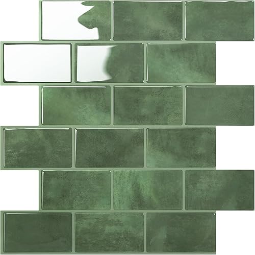 Miniatura 9 de STICKGOO Azulejos de metro de 10 hojas para despegar y pegar, aspecto de mármol marrón para pegar en azulejos de cocina (diseño más grueso)