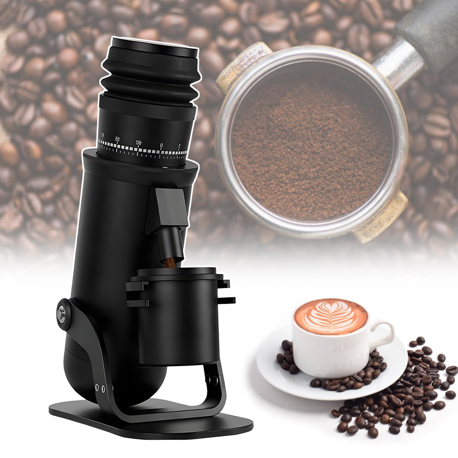 Młynek do espresso na pojedynczą dawkę ze stożkowymi żarnami ze stali nierdzewnej 48 mm, elektryczny młynek do kawy, metalowa obudowa,60-stopniowa regulacja prędkości, do espresso do press francuskiej