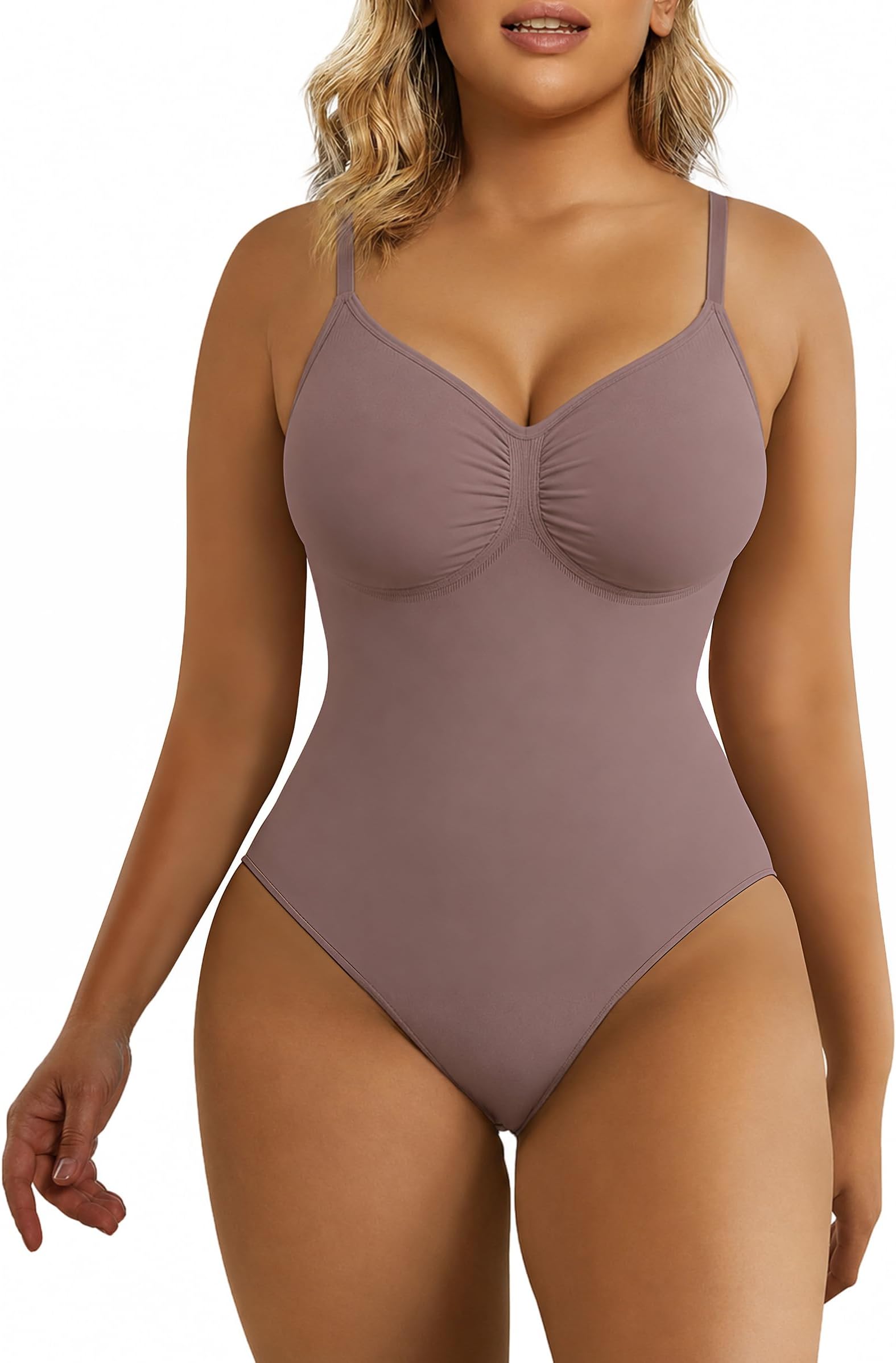 SHAPERX Women's Tummy Control Shapewear Thong Bodysuit Seamless Waist Snatching Body Shaper
