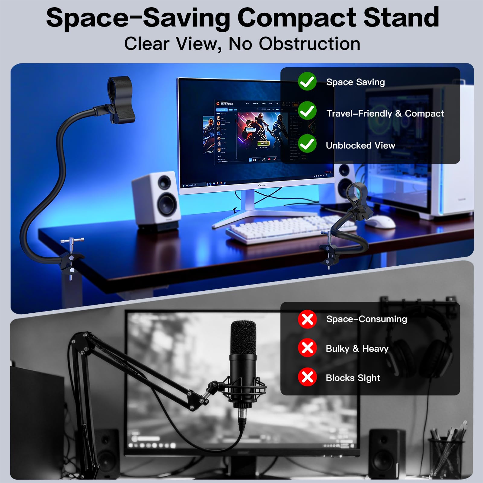ZealSound Soporte de Micrófono — brazo de 48 cm con abrazadera ajustable, rotación 360° y flexión 90°, compatible con Blue Yeti, Snowball, SoloCast, SM58 y más, con adaptador de 3/8" a 5/8"