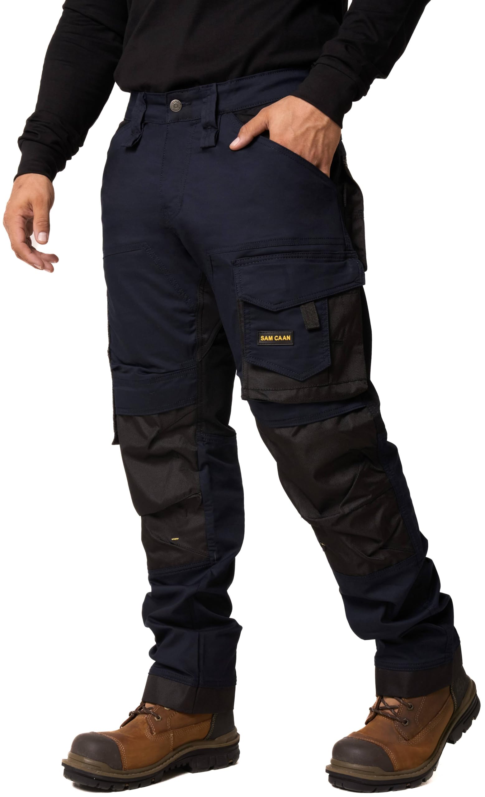 Sam Caan® Mens Work Trousers Multi Pockets Combat Cargo Pants Workwear Safety Trouser for Men Navy