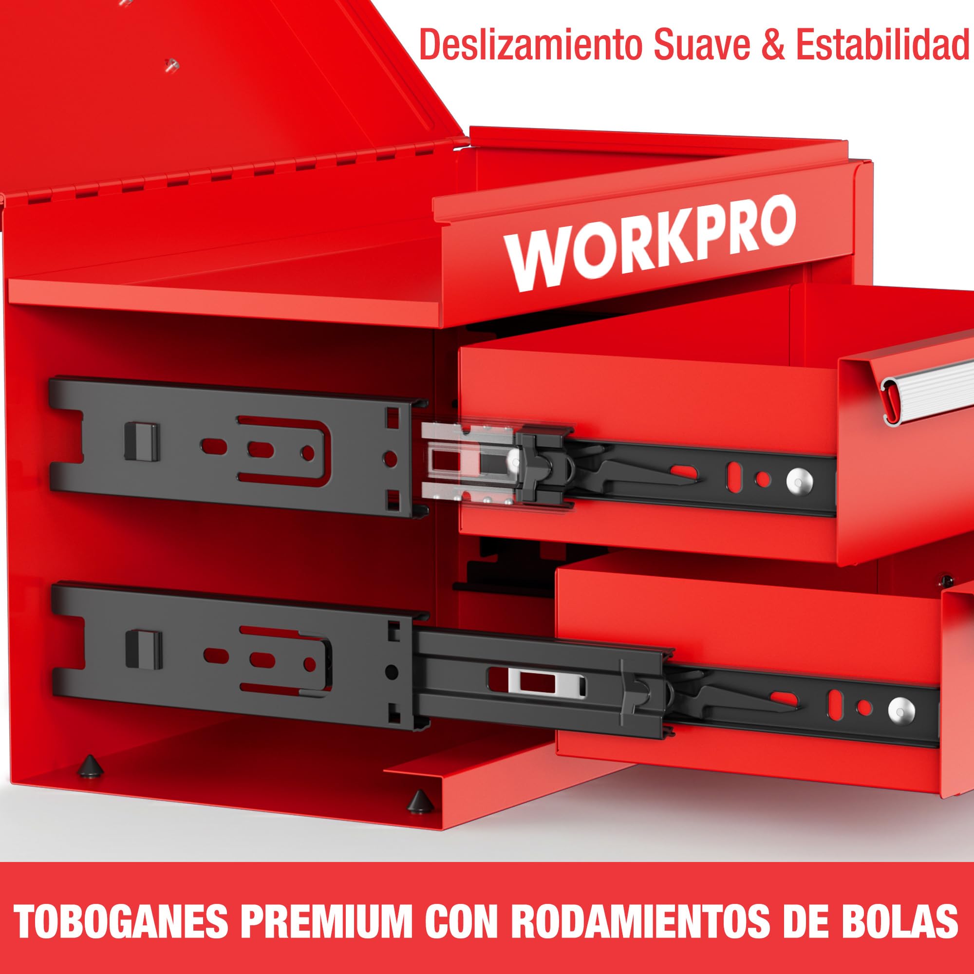 WORKPRO Caja de Herramientas Metálica con 2 Cajones, Organizador Pequeño con Cerradura, Ideal para Guardar Herramientas, Material de Oficina, Joyería y Accesorios en Hogar o Taller - Rojo