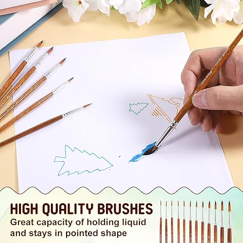 Miniatura 4 de 12 pinceles de pintura de acuarela para artista, punta redonda puntiaguda, pinceles de pintura redondos, juego básico de diferentes tamaños, pincel