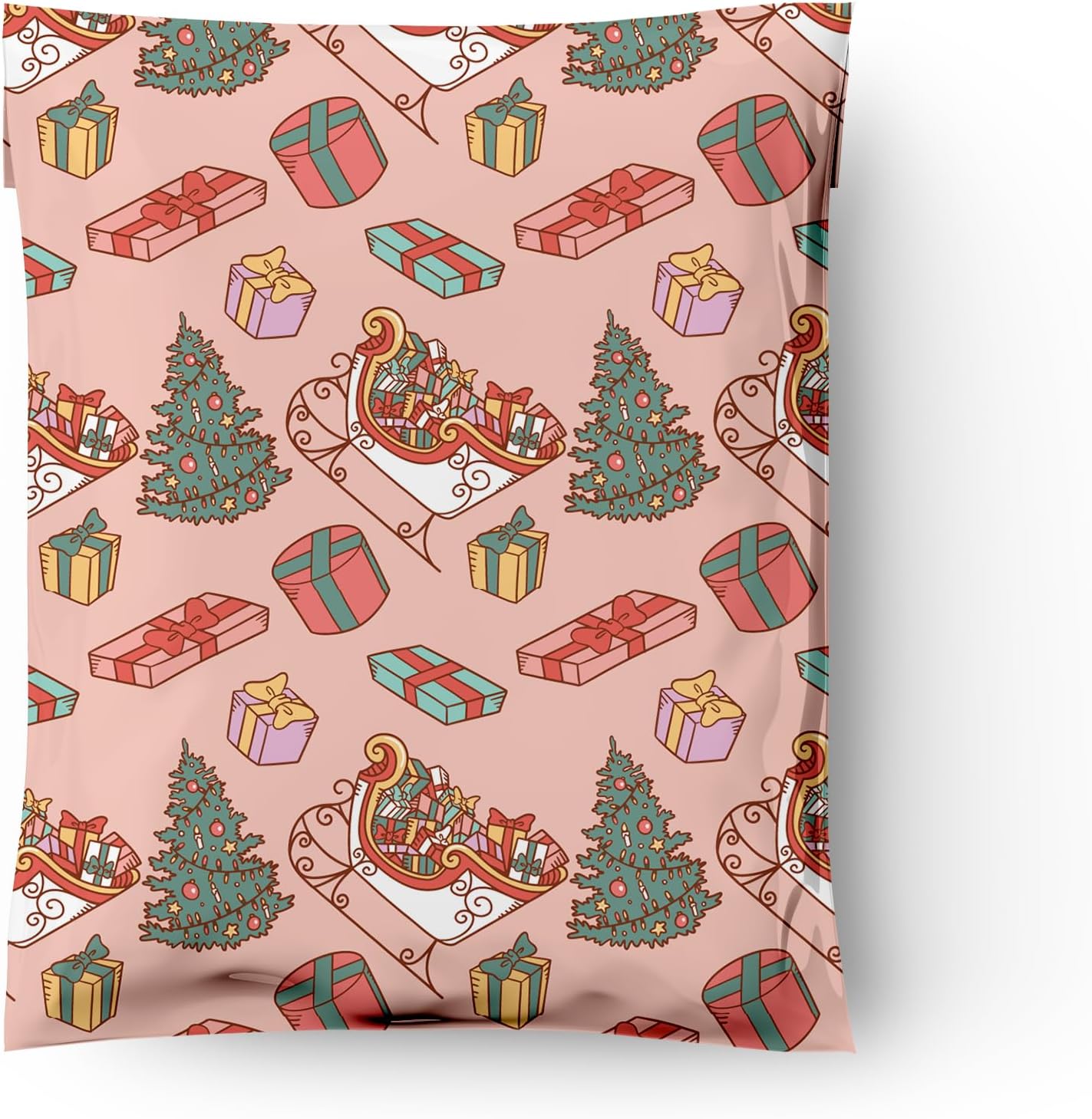 10x13 (100) Santa's Sleigh Christmas Designer Poly Mailers Self Sealing Waterproof Shipping Envelopes Holiday Premium Printed Bags For Small Businesses
