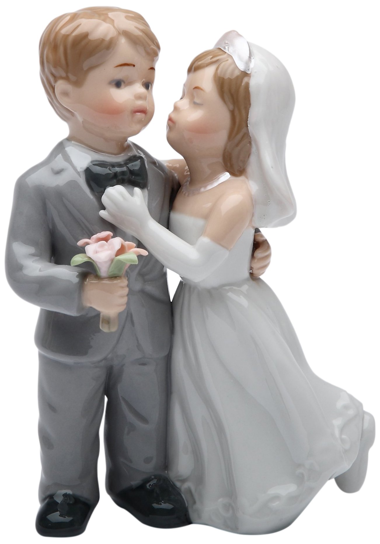 StealStreet SS-CG-96679, 13 cm ceramiczna mała statuetka pary weselnej dekoracja na ciasto figurka, biała i szara
